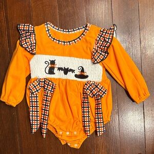 Orange Baby Romper with Cat Design